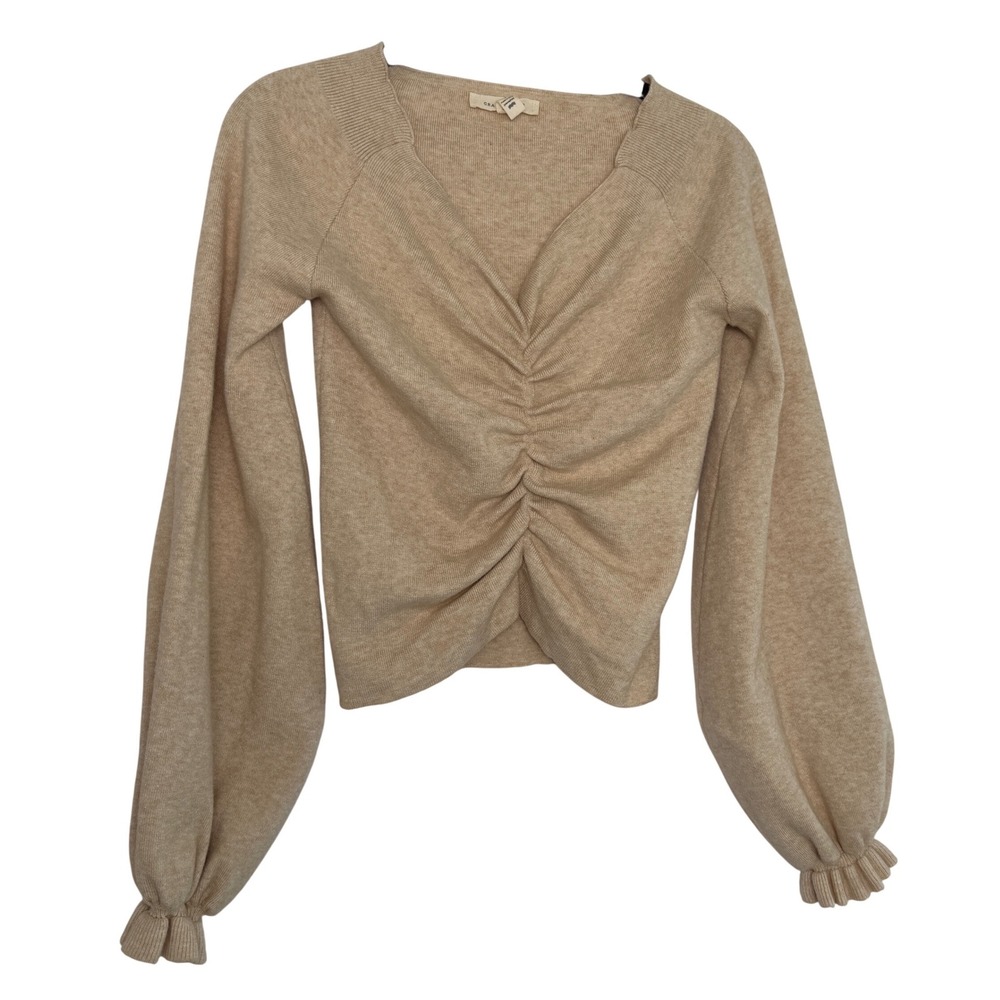 GRADE‎ & GATHER Ruched V Neck Sweater Long Balloon Sleeve Beige Size S